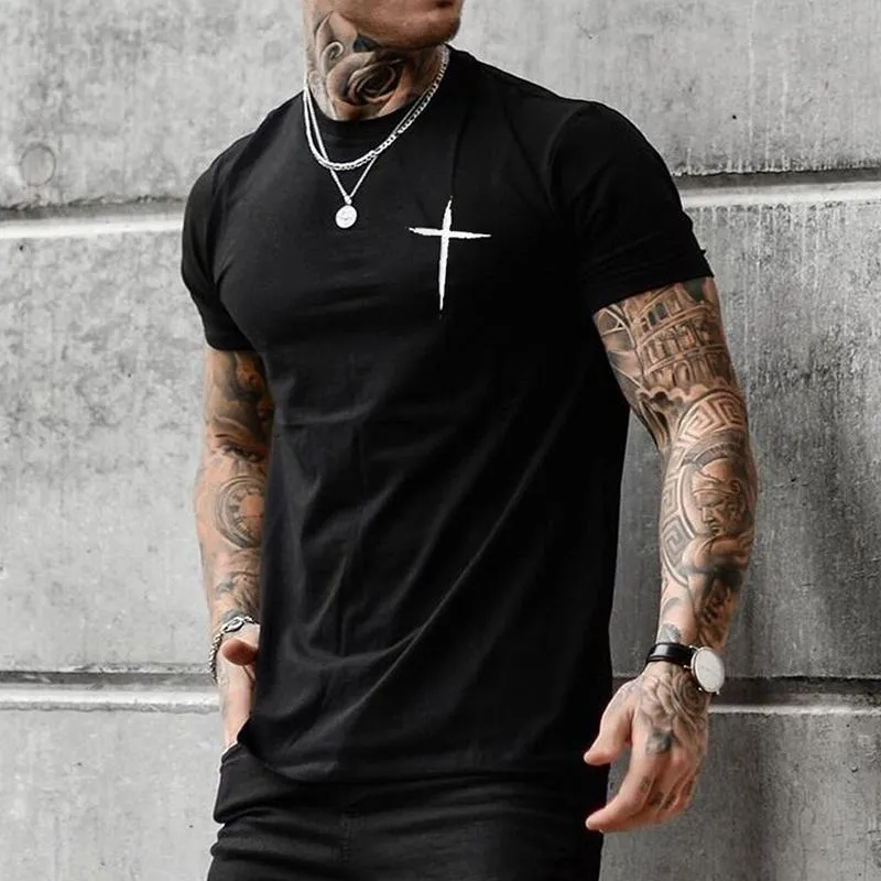 Men's Fashion Cross Print Round Neck Short Sleeve T-shirt 01178488Z sold by Manly product image thumbnail 2