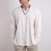 Men's Solid Striped V Neck Long Sleeve Casual T-shirt 89048208Z sold by Manly