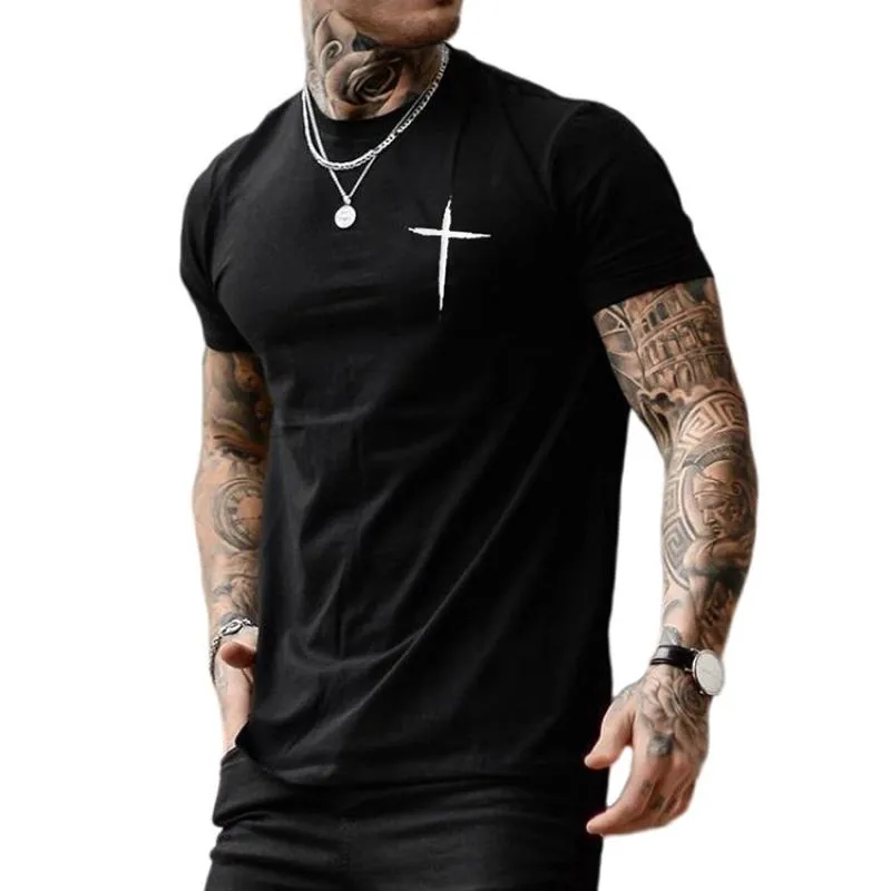 Men's Fashion Cross Print Round Neck Short Sleeve T-shirt 01178488Z sold by Manly