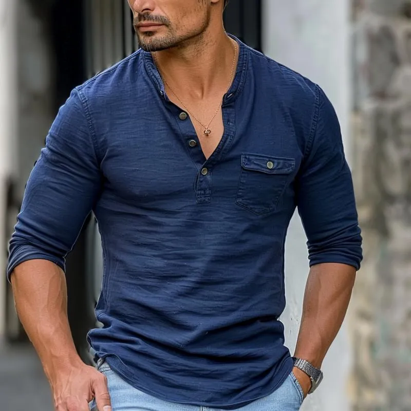 Men's Button V-Neck Chest Pocket Cargo Long Sleeve T-Shirt 74458363Y sold by Manly product image thumbnail 4