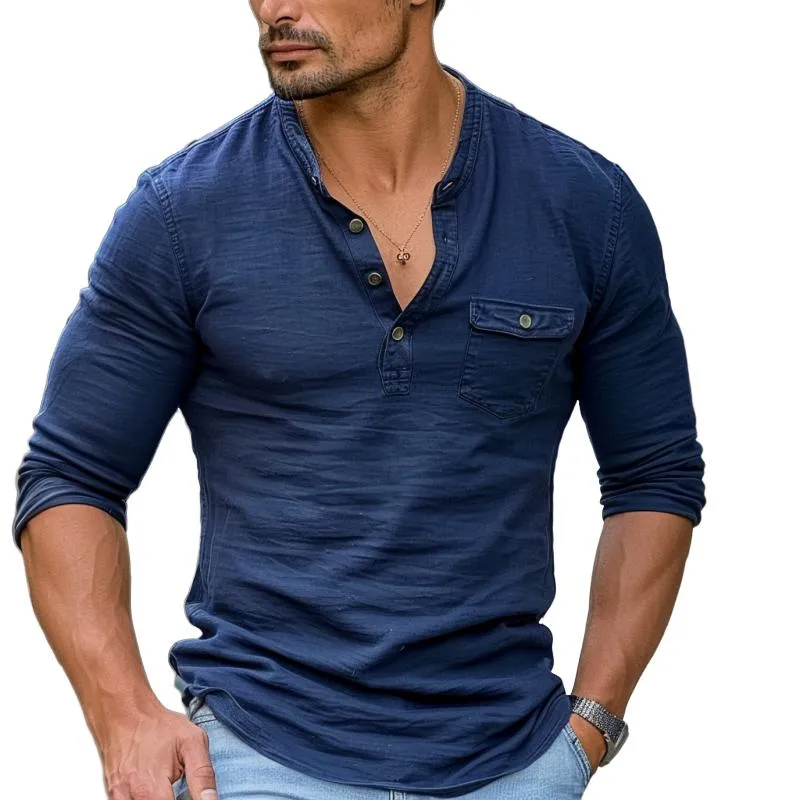 Men's Button V-Neck Chest Pocket Cargo Long Sleeve T-Shirt 74458363Y sold by Manly