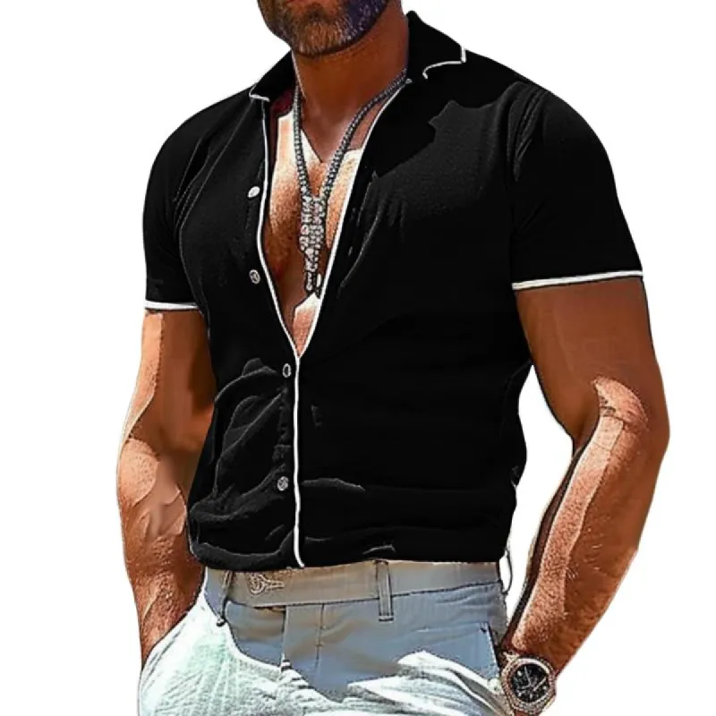 Men's Casual Color Block Lapel Short Sleeve T-Shirt 33350178TO sold by Manly