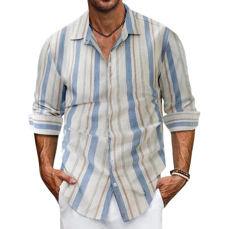 Men's Striped Lapel Long Sleeve Casual Shirt 19353850Z sold by Manly