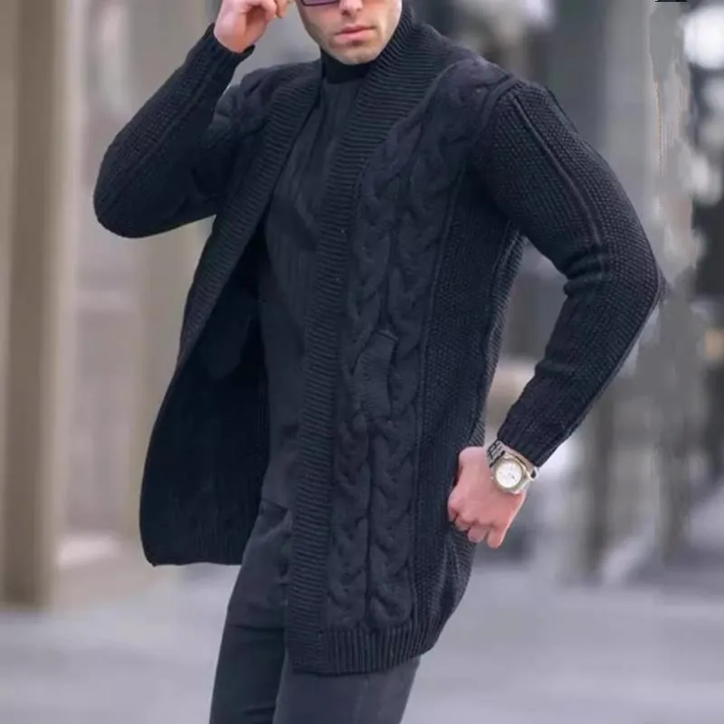 Men's Solid Color Cable Knit Long Sleeve Cardigan 60992438Y sold by Manly product image thumbnail 5