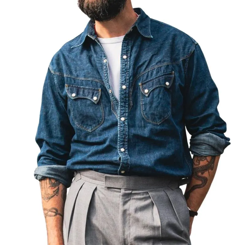 Men's Casual Vintage Washed Denim Shirt 22167204TO sold by Manly