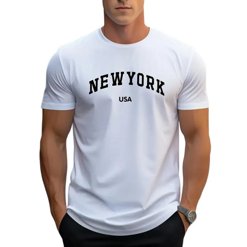 Men's Letter Print Round Neck Short Sleeve T-shirt 10912224Z sold by Manly
