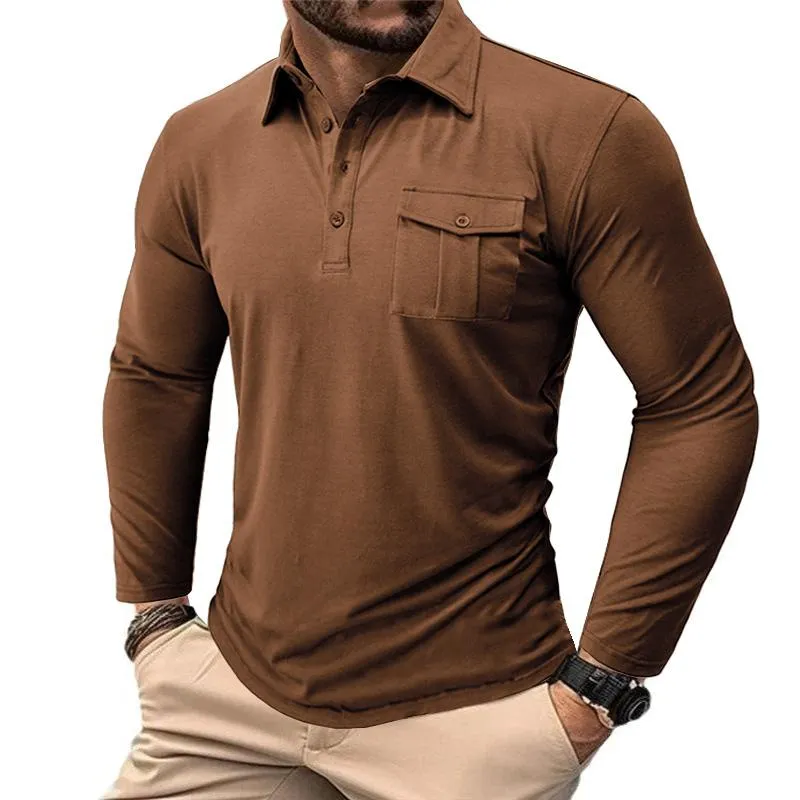 Men's Casual Solid Color Lapel Long Sleeve Slim Polo Shirt 78910215M sold by Manly product image thumbnail 4