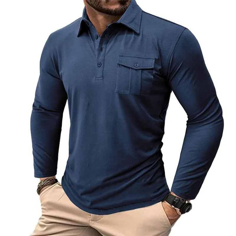 Men's Casual Solid Color Lapel Long Sleeve Slim Polo Shirt 78910215M sold by Manly product image thumbnail 2