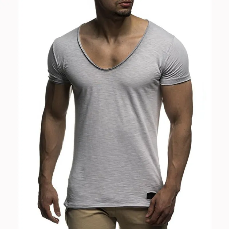 Men's Fashion V Neck Short Sleeve Solid Color T-Shirt 57972844X sold by Manly