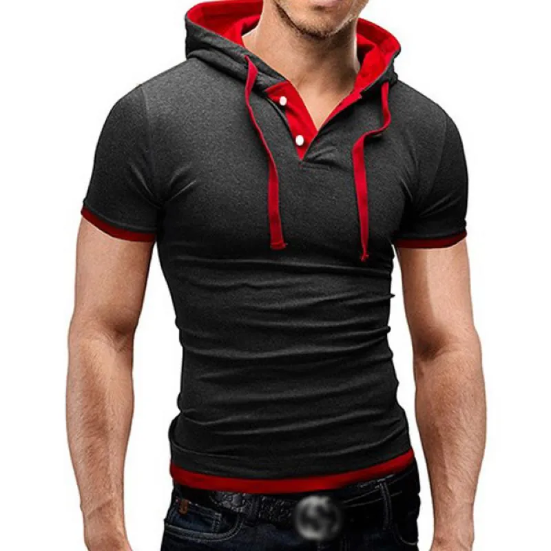 Men's Casual Contrast Color Thin Short-Sleeved Hoodie 80432553M sold by Manly