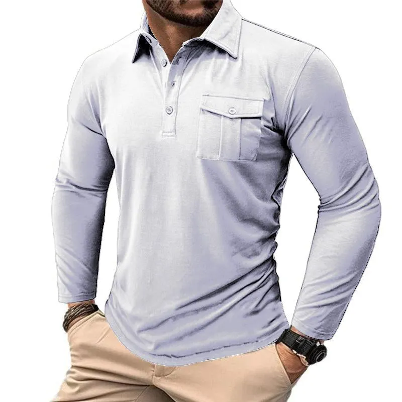 Men's Casual Solid Color Lapel Long Sleeve Slim Polo Shirt 78910215M sold by Manly product image thumbnail 5