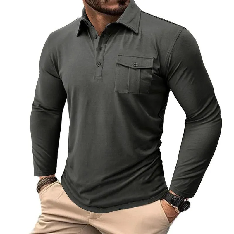 Men's Casual Solid Color Lapel Long Sleeve Slim Polo Shirt 78910215M sold by Manly product image thumbnail 3