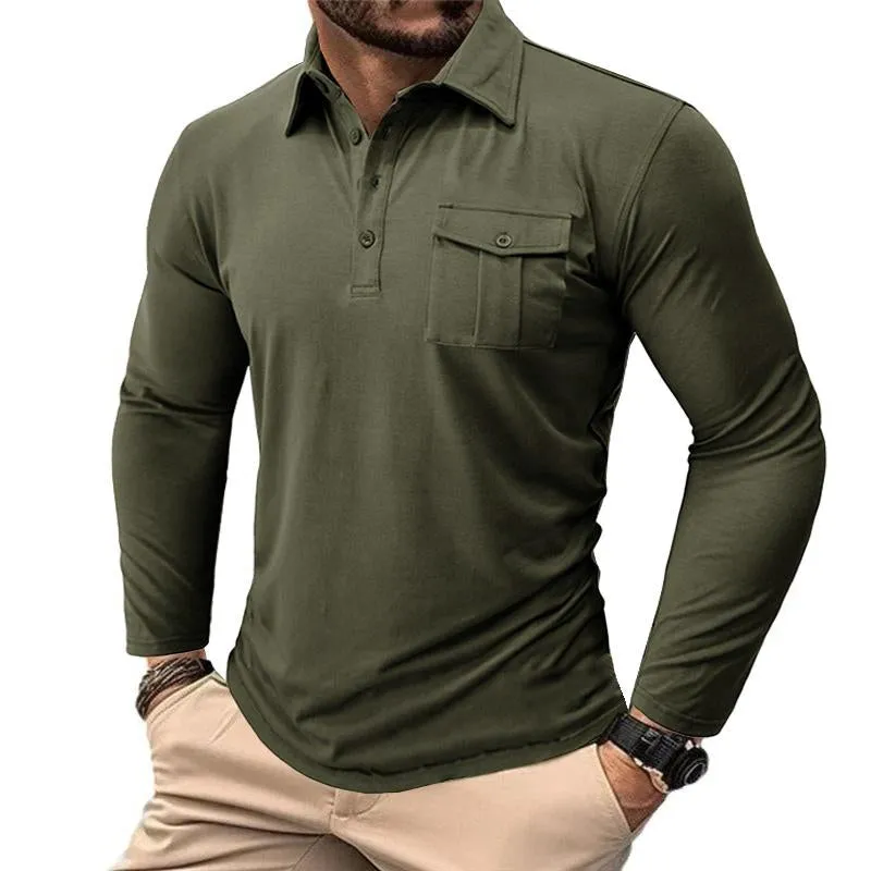 Men's Casual Solid Color Lapel Long Sleeve Slim Polo Shirt 78910215M sold by Manly