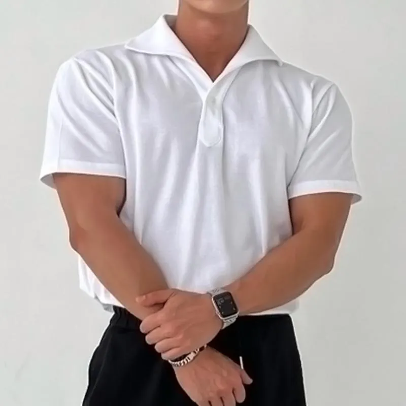 Men's Solid Loose Lapel Short Sleeve Casual Polo Shirt 18416155Z sold by Manly product image thumbnail 4