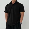 Men's Solid Loose Lapel Short Sleeve Casual Polo Shirt 18416155Z sold by Manly