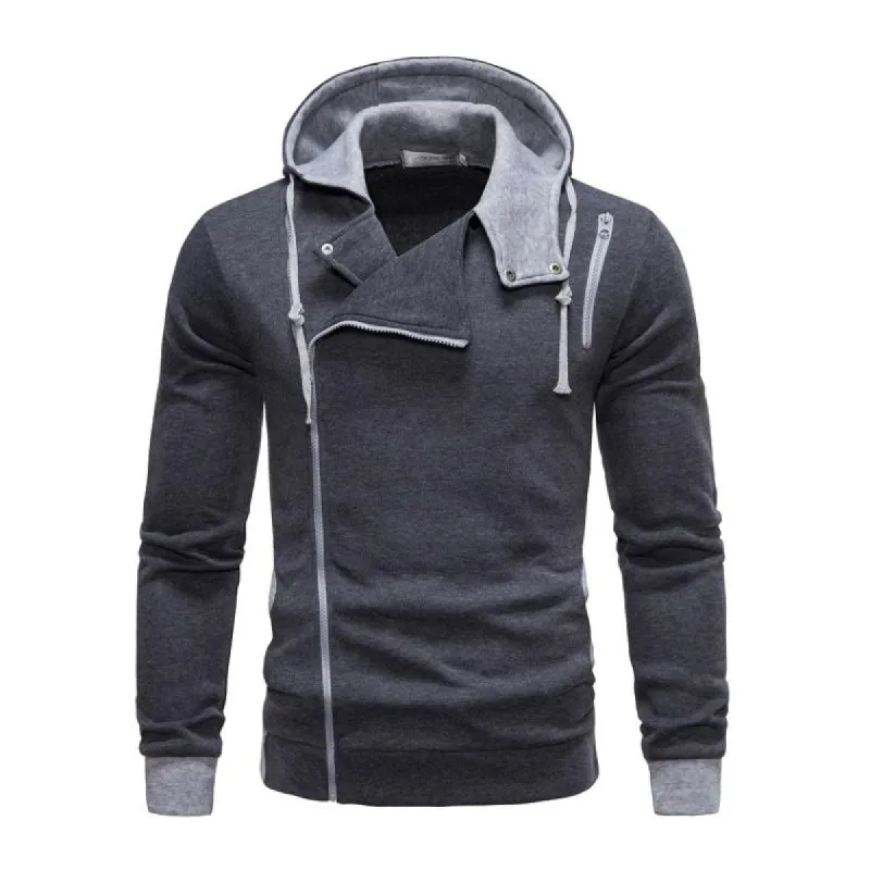 Men's Casual Colorblock Diagonal Zipper Long Sleeve Sports Hoodie 13260134M sold by Manly