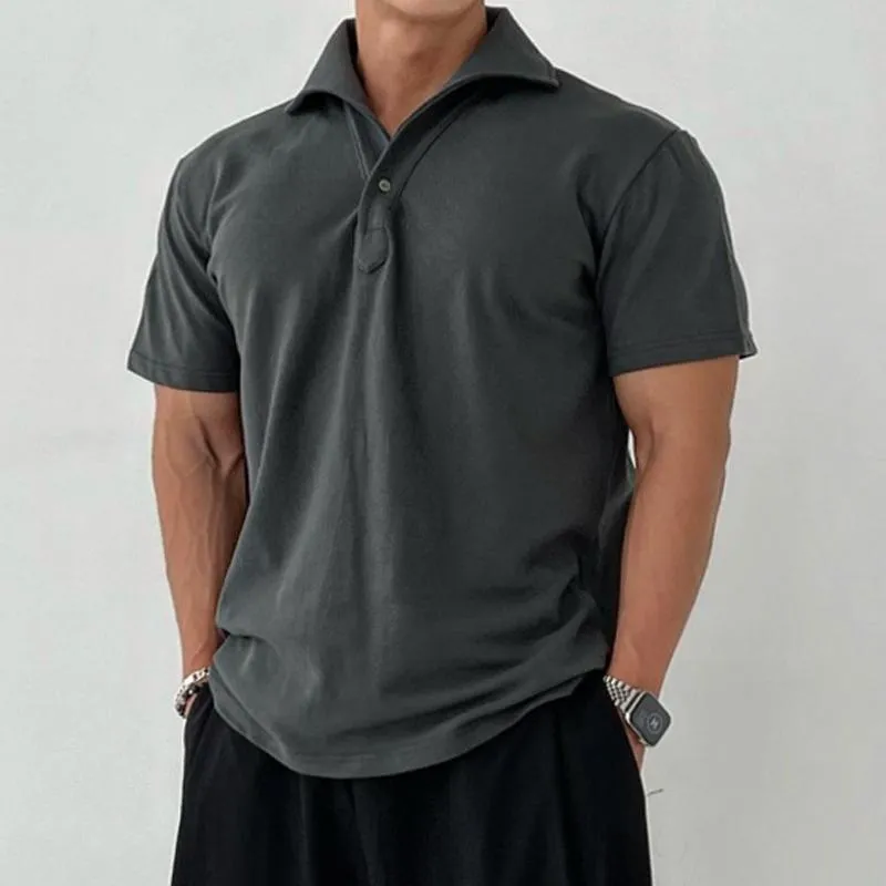Men's Solid Loose Lapel Short Sleeve Casual Polo Shirt 18416155Z sold by Manly product image thumbnail 2