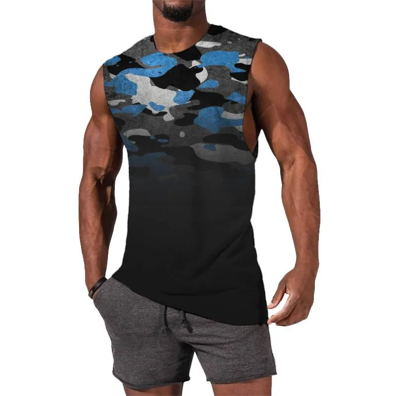Men's Retro Casual Gradient Camouflage Round Neck Tank Top 38359823TO sold by Manly
