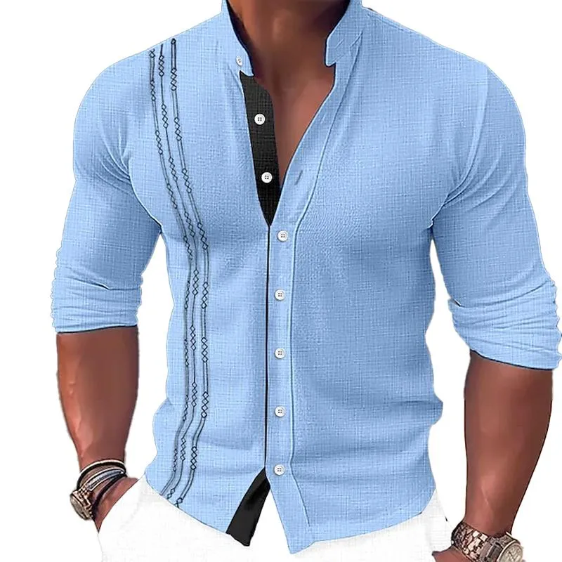 Men's Casual Summer Stand Collar Button Long Sleeve Shirt 40253749M sold by Manly