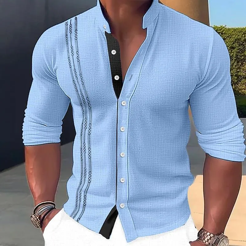 Men's Casual Summer Stand Collar Button Long Sleeve Shirt 40253749M sold by Manly product image thumbnail 5