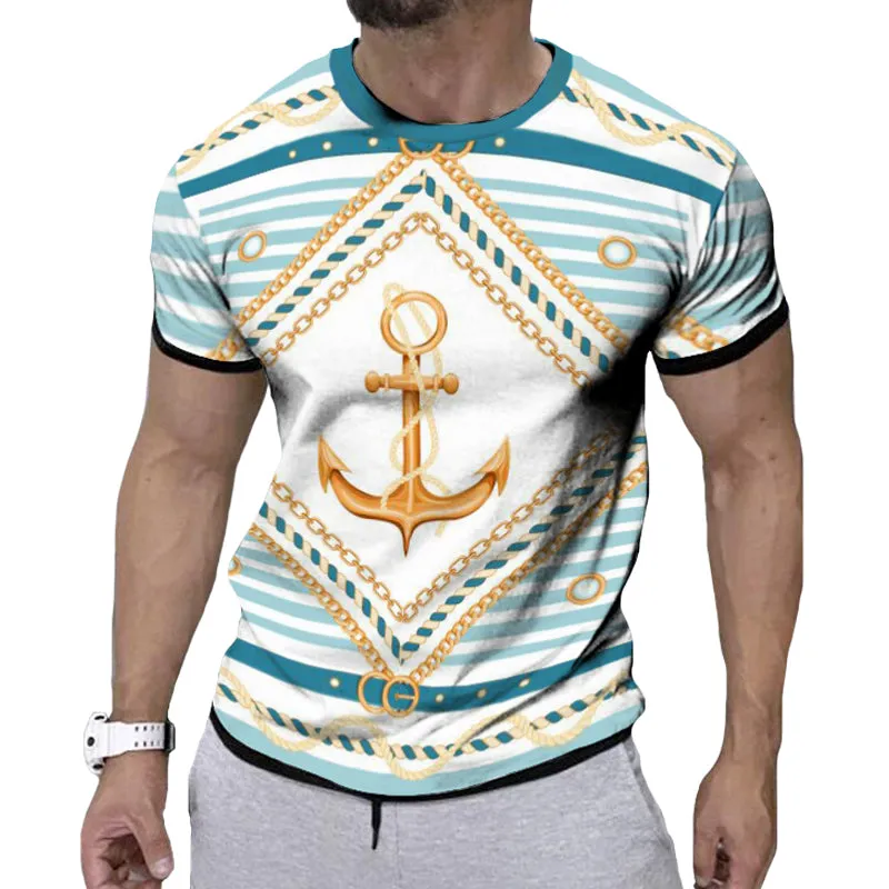 Men's Retro Casual Anchor Short Sleeve T-Shirt 70611143TO sold by Manly