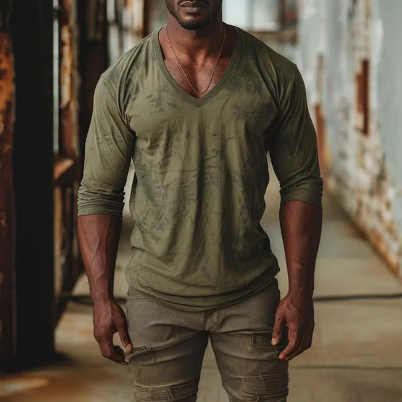 Men's Casual V-neck Printed Slim Fit Long Sleeve T-shirt 21697528M sold by Manly product image thumbnail 2