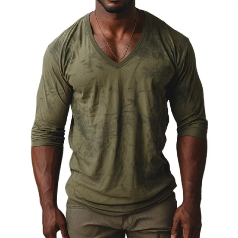 Men's Casual V-neck Printed Slim Fit Long Sleeve T-shirt 21697528M sold by Manly