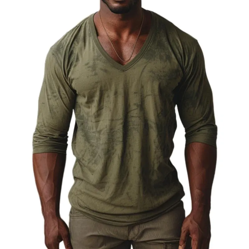 Men's Casual V-neck Printed Slim Fit Long Sleeve T-shirt 21697528M sold by Manly