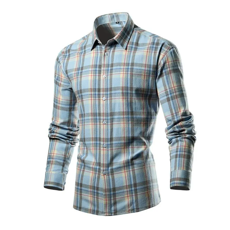 Men's Casual Contrast Plaid Slim Fit Lapel Long Sleeve Shirt 61746330M sold by Manly product image thumbnail 5