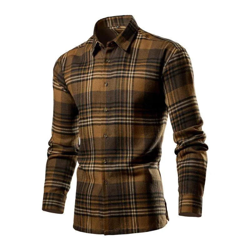 Men's Casual Contrast Plaid Slim Fit Lapel Long Sleeve Shirt 61746330M sold by Manly