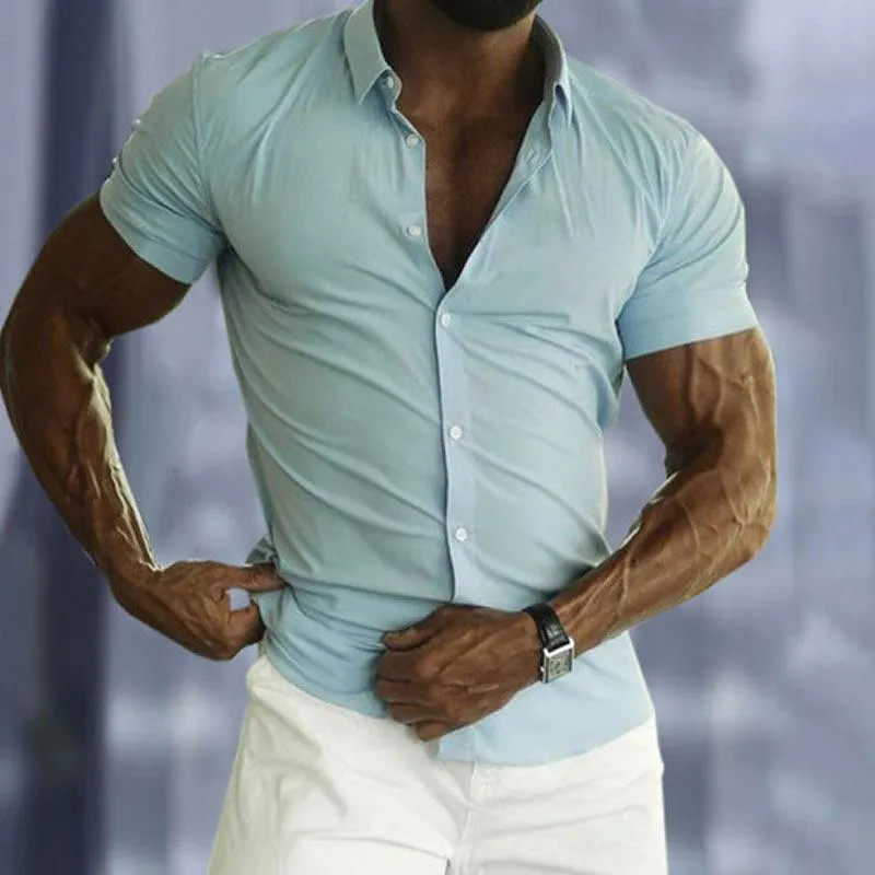 Men's Retro Casual Solid Color Short Sleeve Shirt 49397382TO sold by Manly product image thumbnail 2