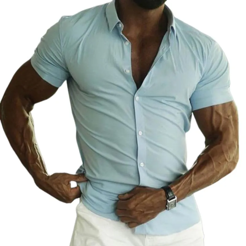 Men's Retro Casual Solid Color Short Sleeve Shirt 49397382TO sold by Manly