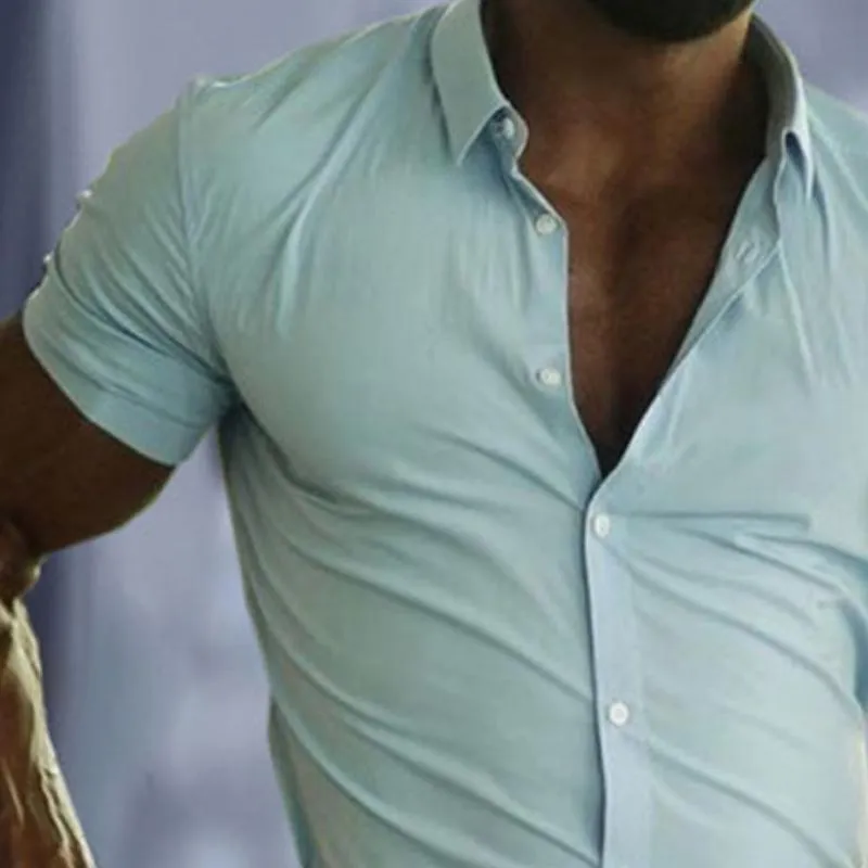 Men's Retro Casual Solid Color Short Sleeve Shirt 49397382TO sold by Manly product image thumbnail 3