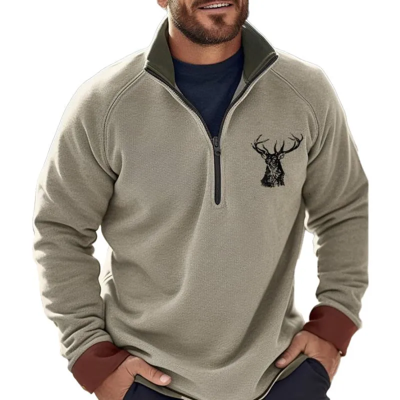 Men's Stand Collar Half Zip Pullover Printed Sweatshirt 57951123X sold by Manly