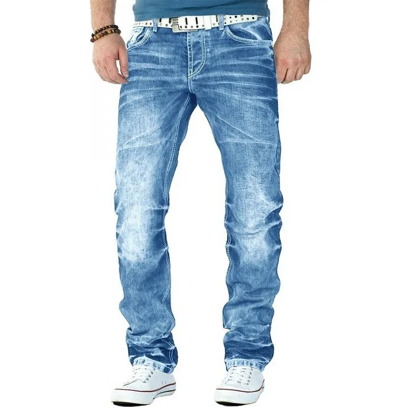 Men's Casual Vintage Washed Bleached Straight Jeans 88790299TO sold by Manly