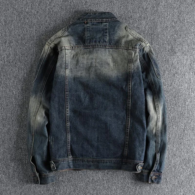 Men's Vintage Washed Distressed Stand Collar Denim Jacket 42326346Y sold by Manly product image thumbnail 3