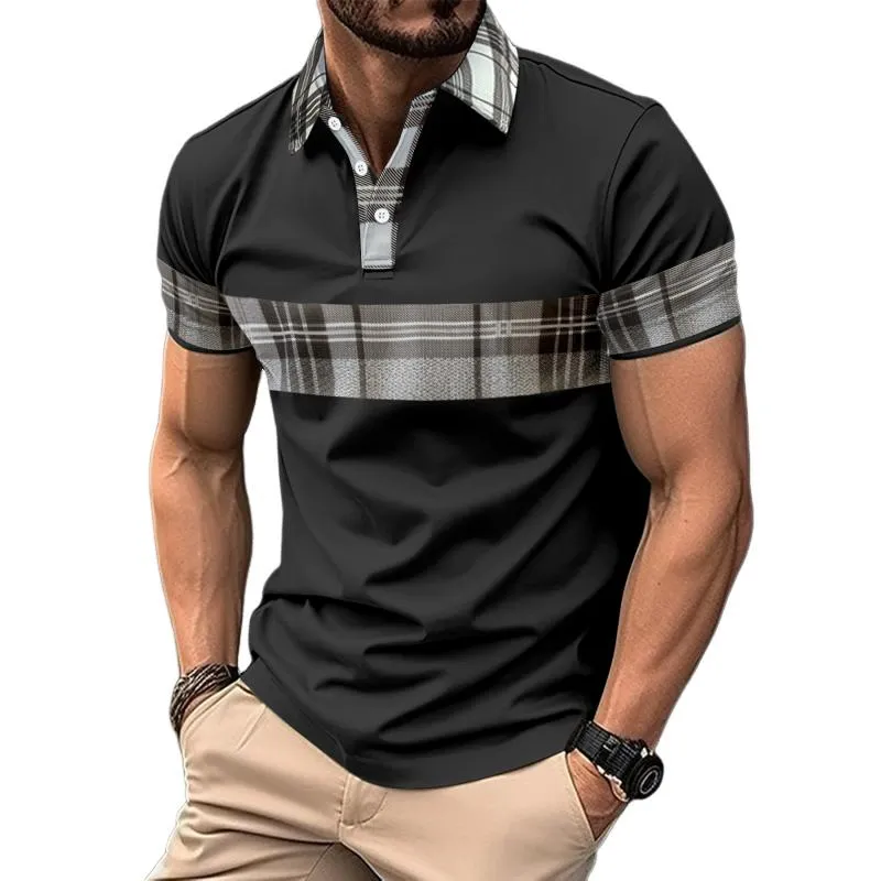 Men's Plaid Colorblock Short-Sleeved Polo Shirt 47549279Y sold by Manly