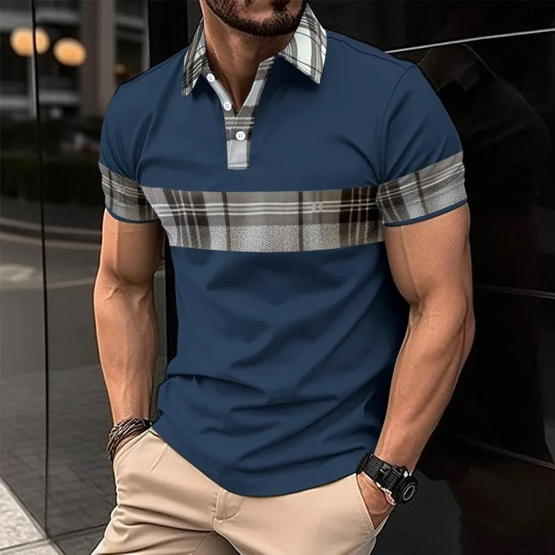 Men's Plaid Colorblock Short-Sleeved Polo Shirt 47549279Y sold by Manly product image thumbnail 3