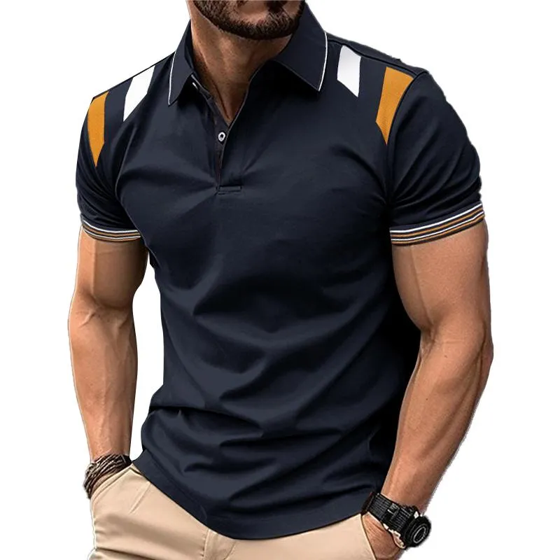 Men's Casual Color Block Short Sleeve POLO Shirt 05815993Y sold by Manly