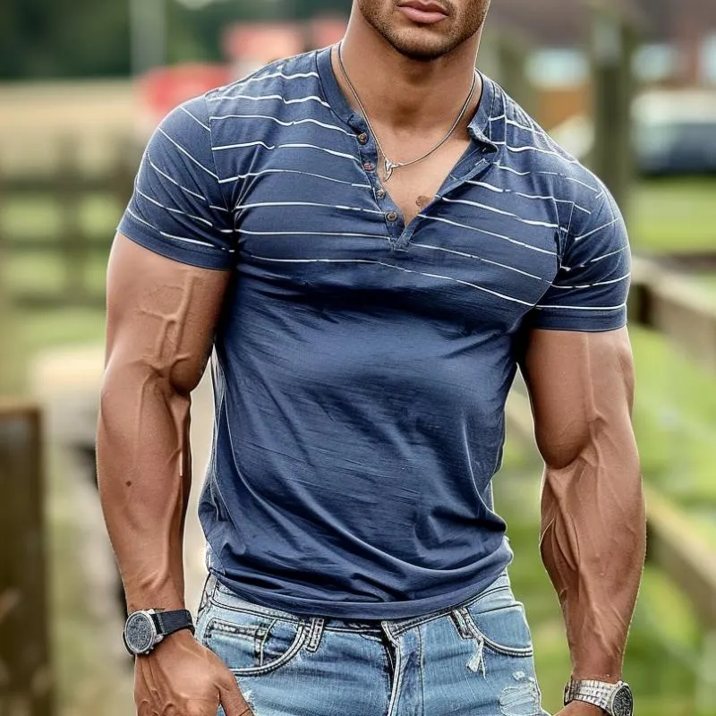Men's Casual Striped Short Sleeve T-Shirt 71610637TO sold by Manly product image thumbnail 2