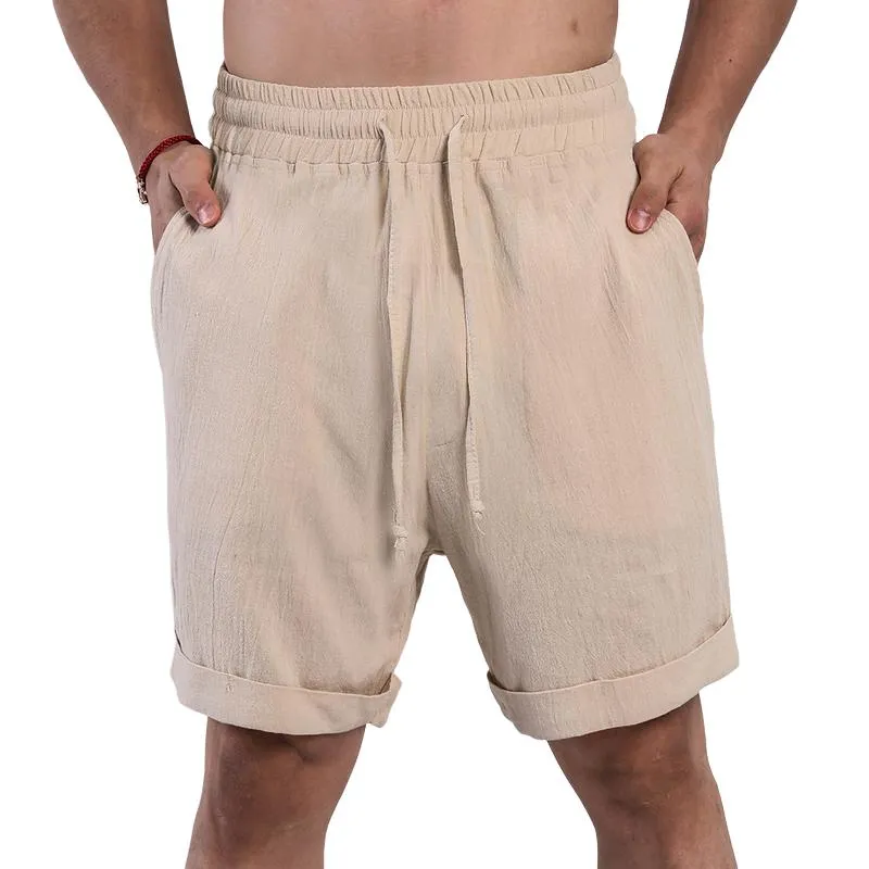 Men's Solid Cotton And Linen Elastic Waist Casual Shorts 88784720Z sold by Manly