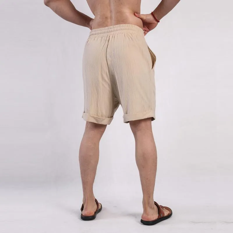 Men's Solid Cotton And Linen Elastic Waist Casual Shorts 88784720Z sold by Manly product image thumbnail 3