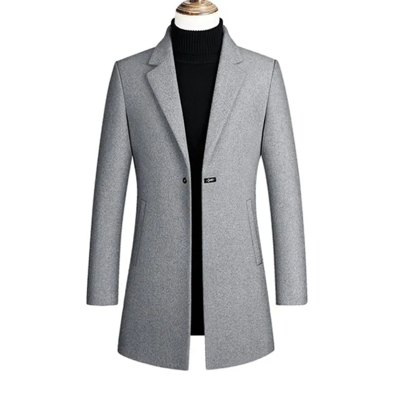 Men's Casual Wool Blend One Button Slim Notch Lapel Long Coat 65413467M sold by Manly