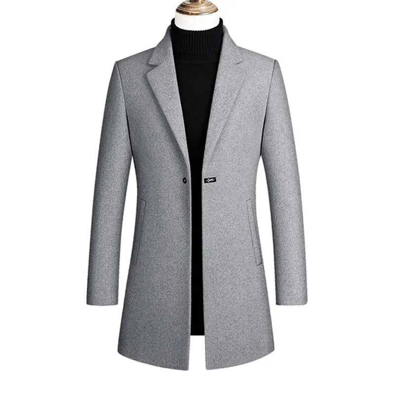 Men's Casual Wool Blend One Button Slim Notch Lapel Long Coat 65413467M sold by Manly