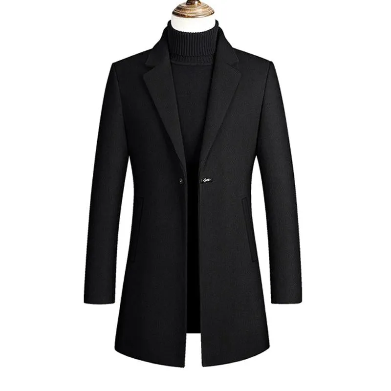 Men's Casual Wool Blend One Button Slim Notch Lapel Long Coat 65413467M sold by Manly product image thumbnail 2