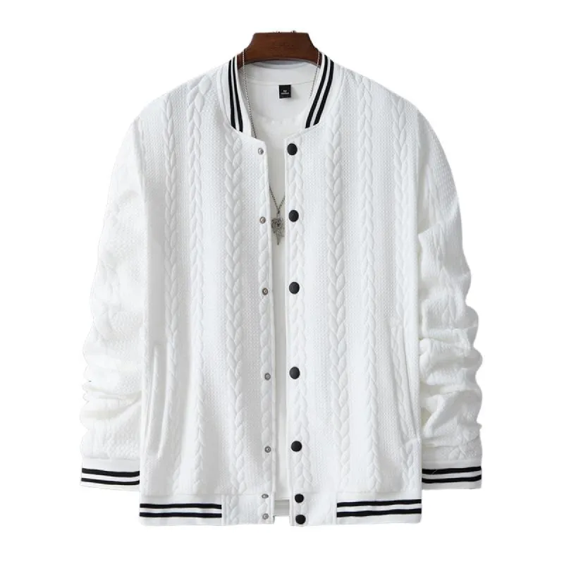 Men's Casual Stand Collar Jacquard Loose Single-breasted Baseball Jacket 17018889M sold by Manly