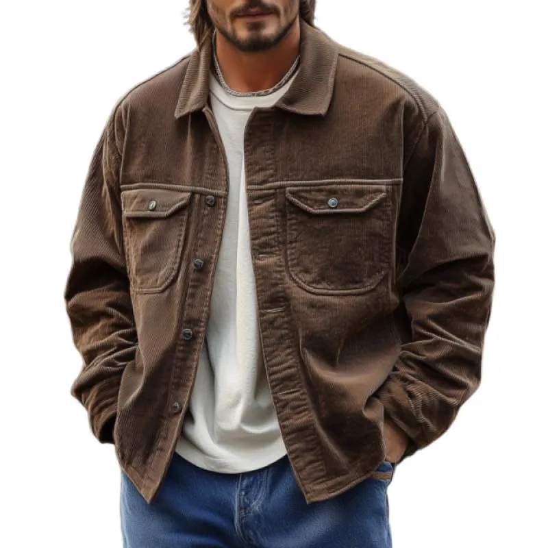 Men's Vintage Corduroy Lapel Flap Pocket Loose Shirt Jacket 14101728M sold by Manly