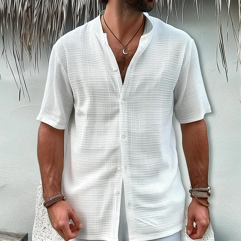Men's Solid Color Textured Stand Collar Short Sleeve Shirt 38642734Z sold by Manly product image thumbnail 2