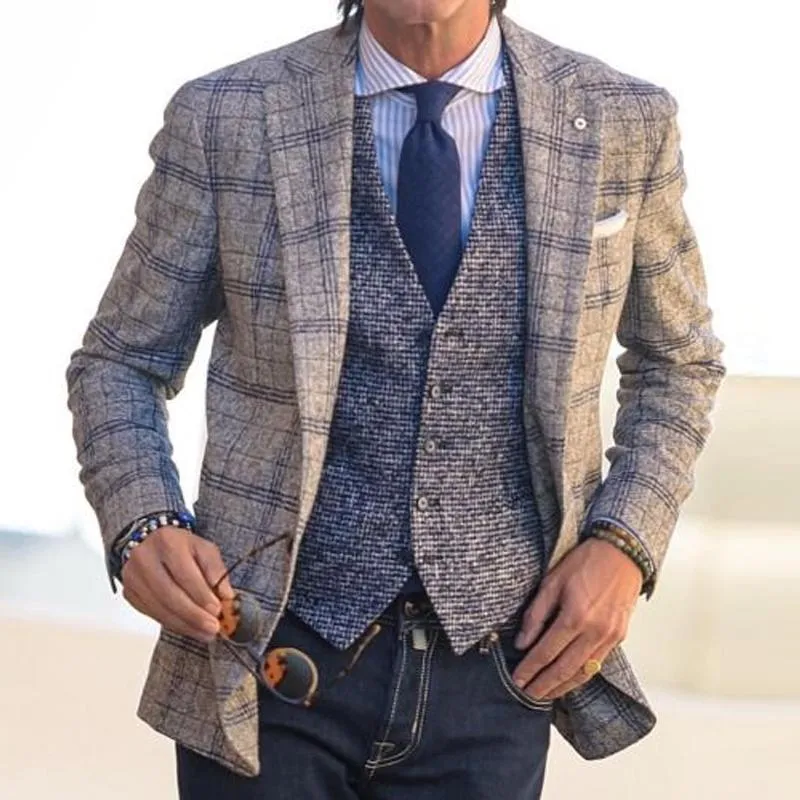 Men's Classic Plaid Notched Lapel Single Breasted Patch Pocket Blazer 69278676M sold by Manly product image thumbnail 2