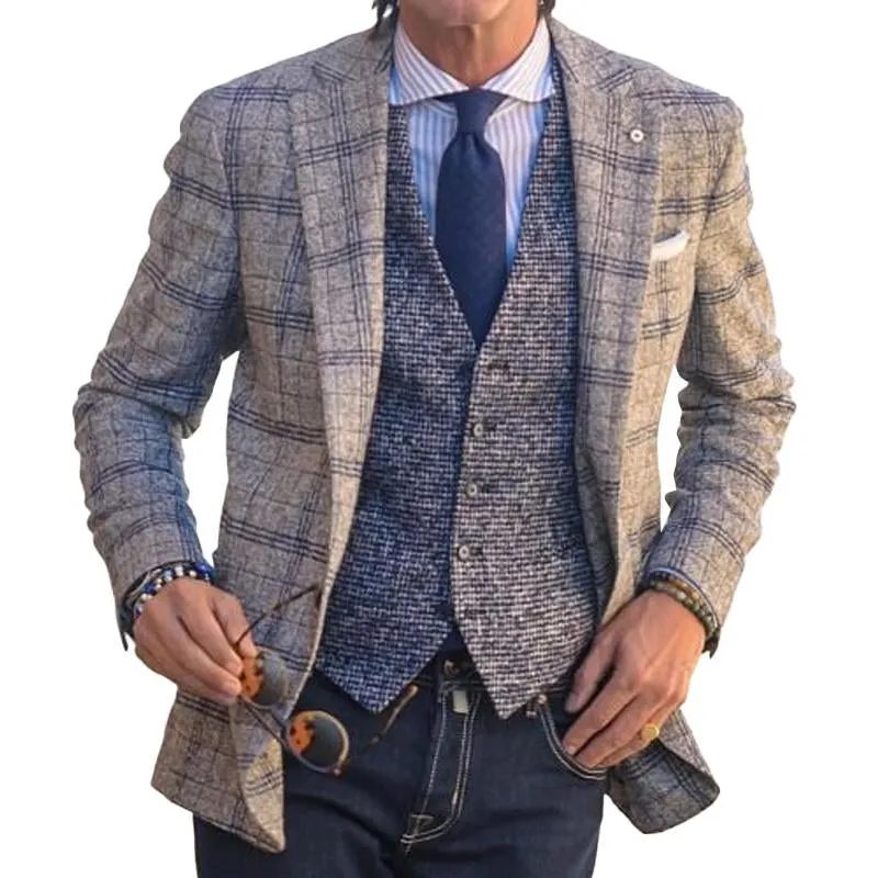 Men's Classic Plaid Notched Lapel Single Breasted Patch Pocket Blazer 69278676M sold by Manly